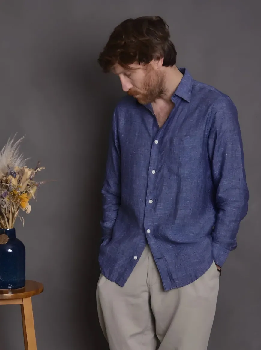 Chemise lin chambray bleu