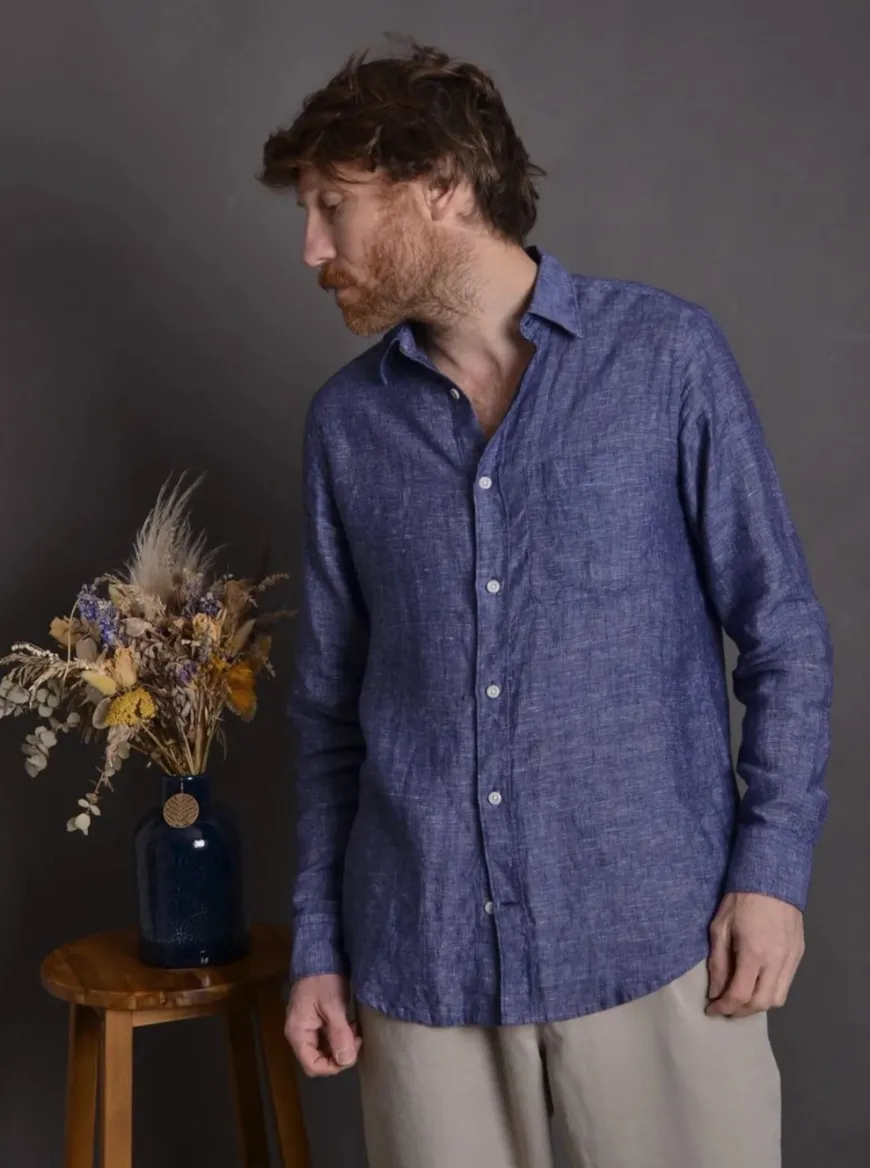 Chemise lin chambray bleu