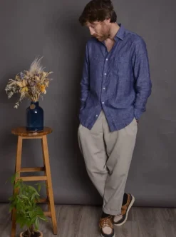 Chemise lin chambray bleu