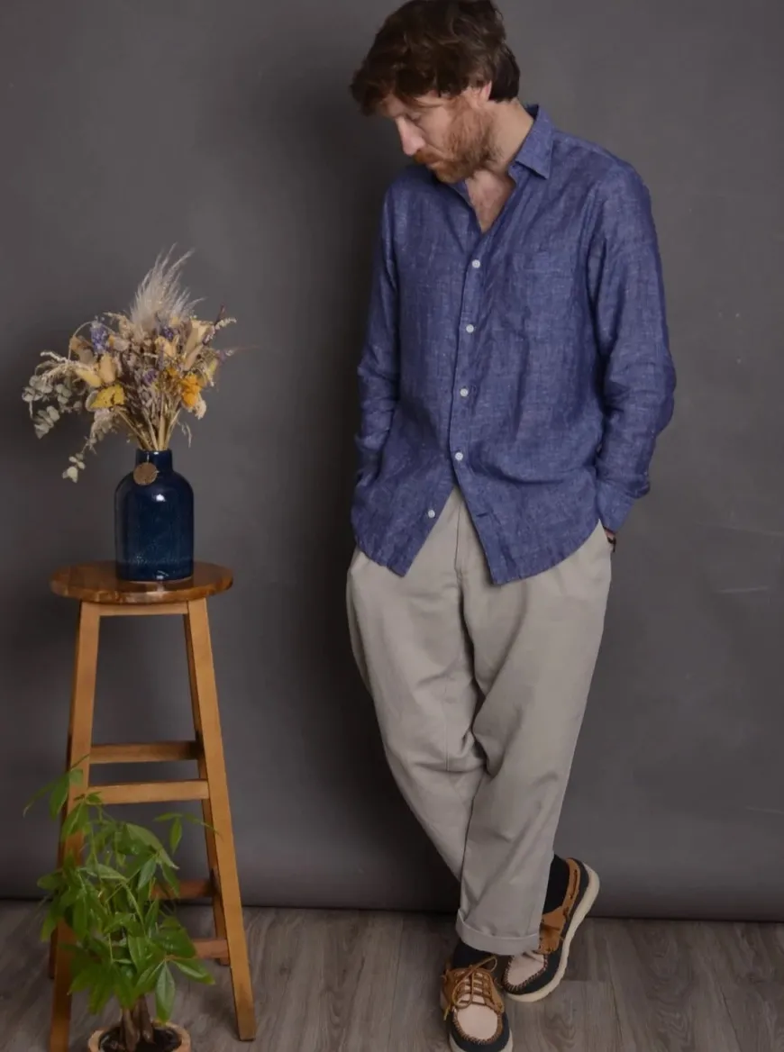 Chemise lin chambray bleu