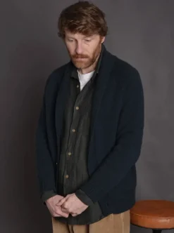 Chemise lin chevrons vert forêt