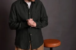 Chemise lin chevrons vert forêt