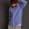 Chemise lin Malte bleu azure rayée
