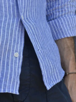 Chemise lin Malte bleu azure rayée