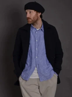 Chemise lin Malte bleu azure rayée