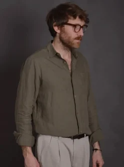 Chemise lin vert foncé