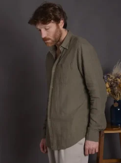 Chemise lin vert foncé