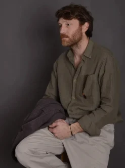 Chemise lin vert foncé