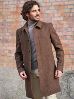 Manteau Ezra mi-long en laine non teinte foncé