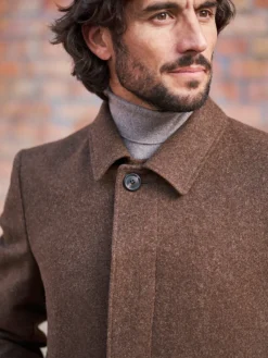 Manteau Ezra mi-long en laine non teinte foncé