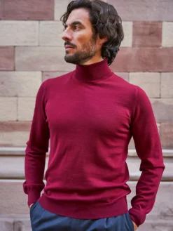 Pull col roulé en laine Henry bordeaux