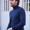 Pull col roulé en laine Henry bleu marine