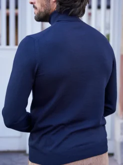 Pull col roulé en laine Henry bleu marine