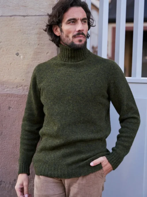 Pull col roulé en laine Marius kaki