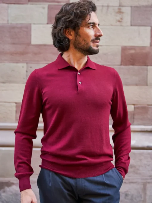 Pull en laine col polo Jonas bordeaux