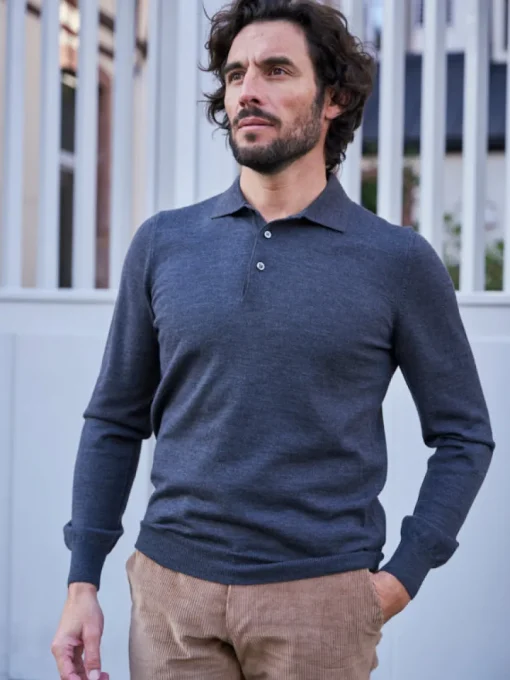 Pull en laine col polo Jonas gris foncé
