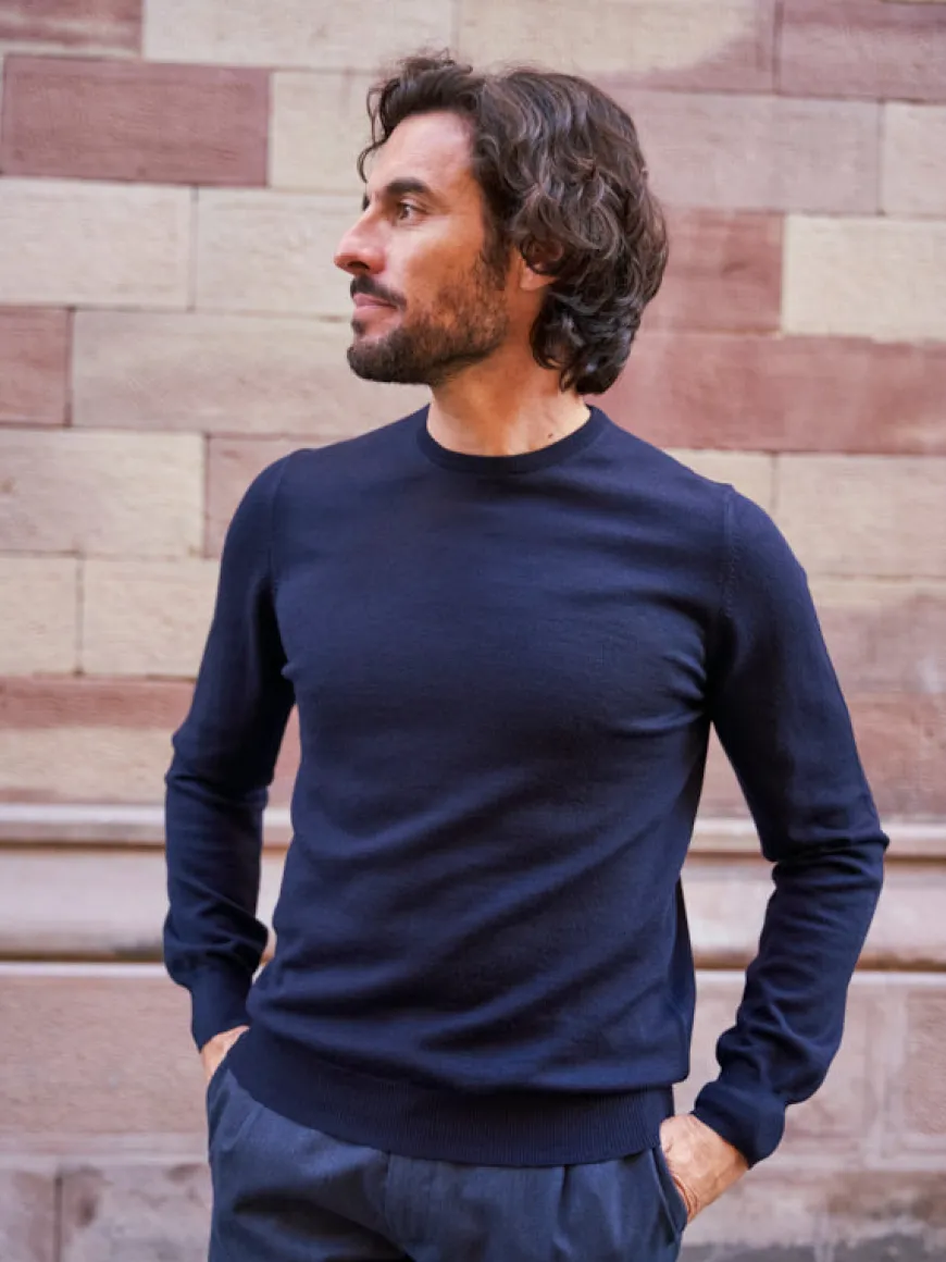 Pull en laine col rond Gabin bleu marine
