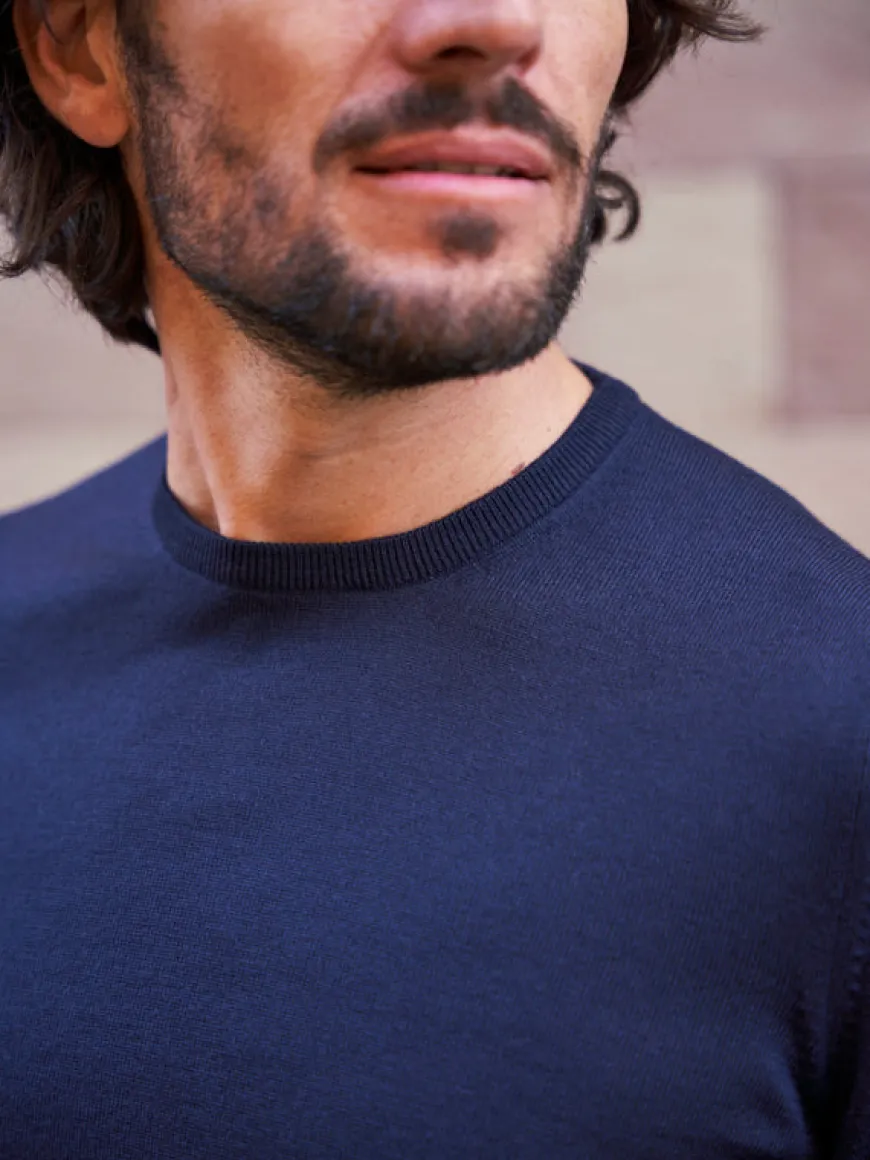 Pull en laine col rond Gabin bleu marine