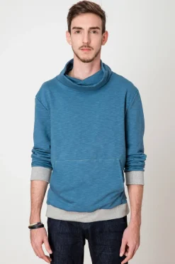 Sweat col haut turquoise